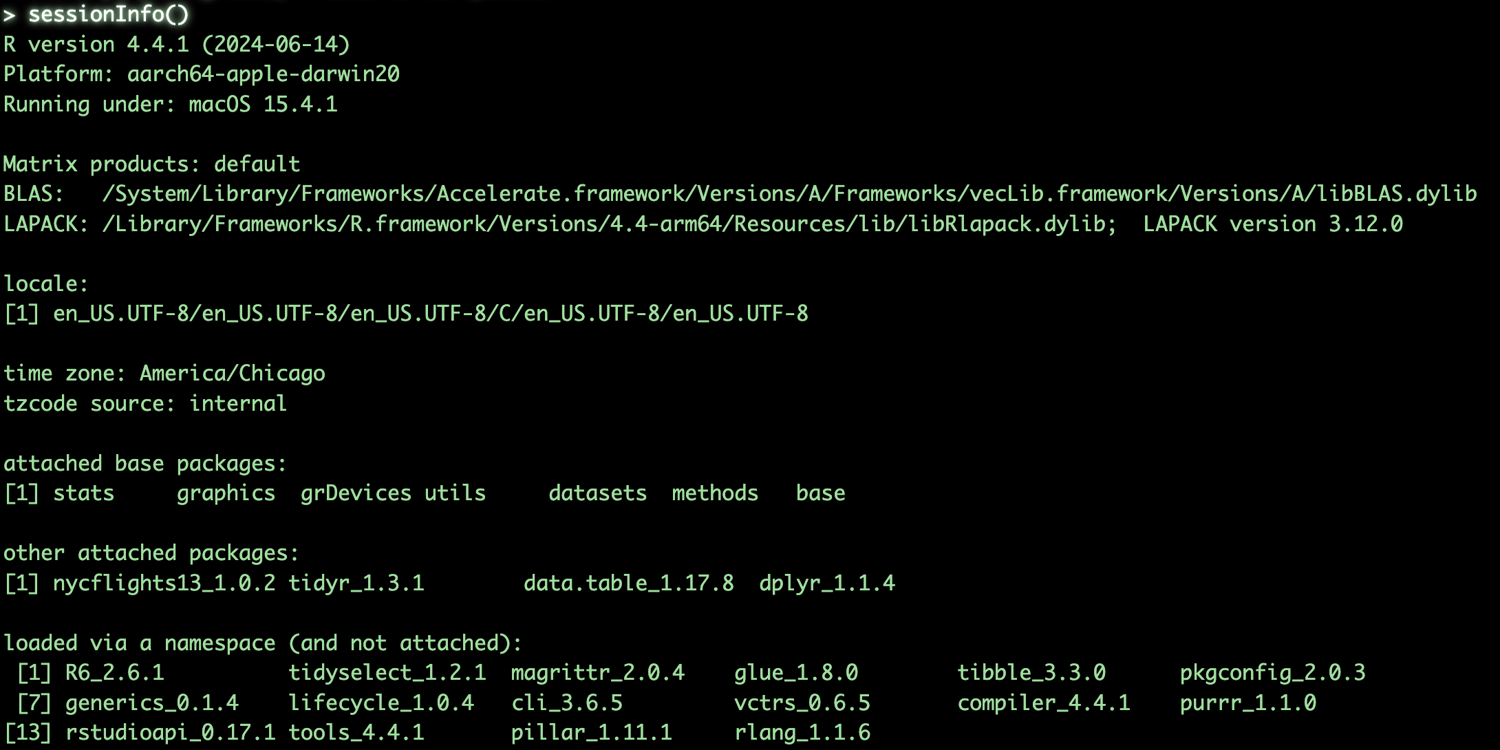 R session info